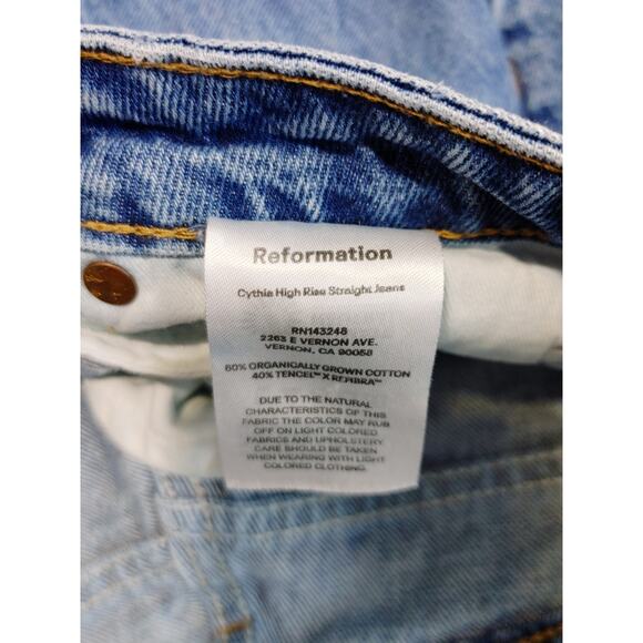 Reformation Cynthia High Rise Denim Jeans Straight Embroidered Womens Size 27 - Picture 4 of 10